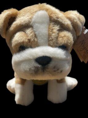 Miyoni Aurora Bulldog Plush 7” NWT – Brown & White Realistic Stuffed Puppy